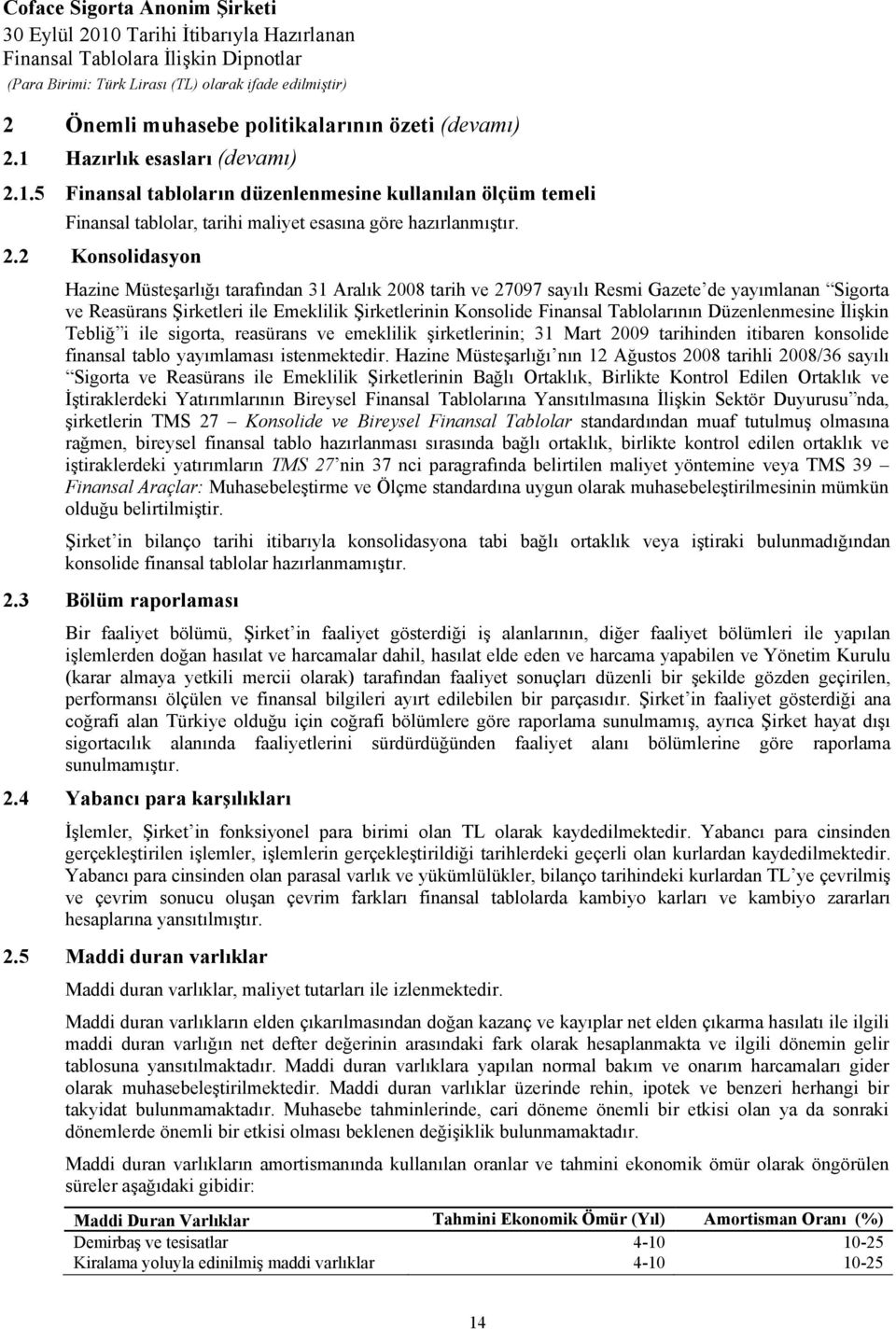 Tablolarının Düzenlenmesine İlişkin Tebliğ i ile sigorta, reasürans ve emeklilik şirketlerinin; 31 Mart 2009 tarihinden itibaren konsolide finansal tablo yayımlaması istenmektedir.