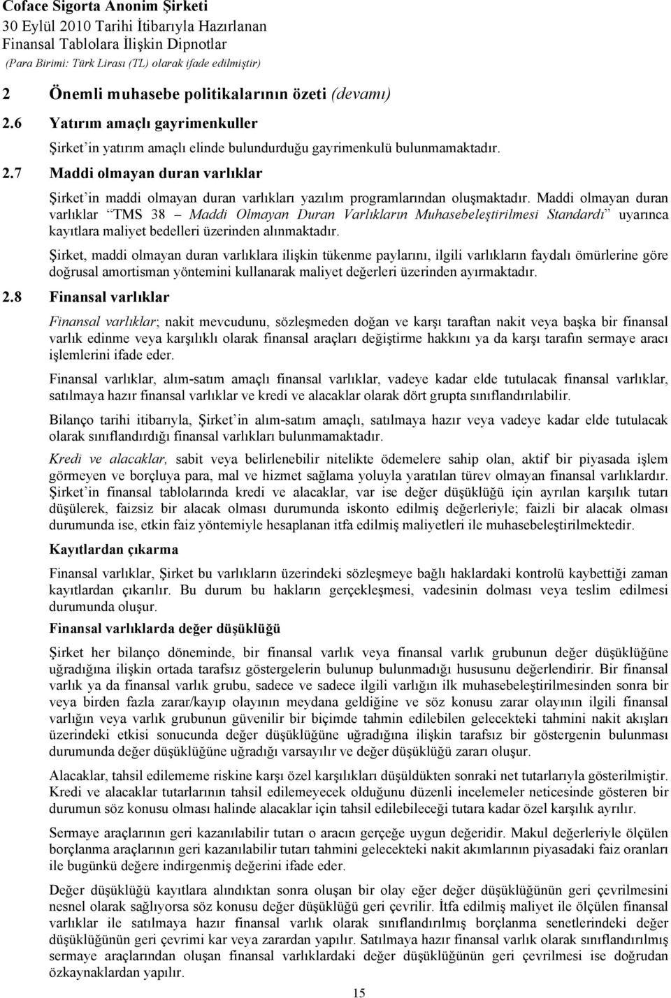 Şirket, maddi olmayan duran varlıklara ilişkin tükenme paylarını, ilgili varlıkların faydalı ömürlerine göre doğrusal amortisman yöntemini kullanarak maliyet değerleri üzerinden ayırmaktadır. 2.