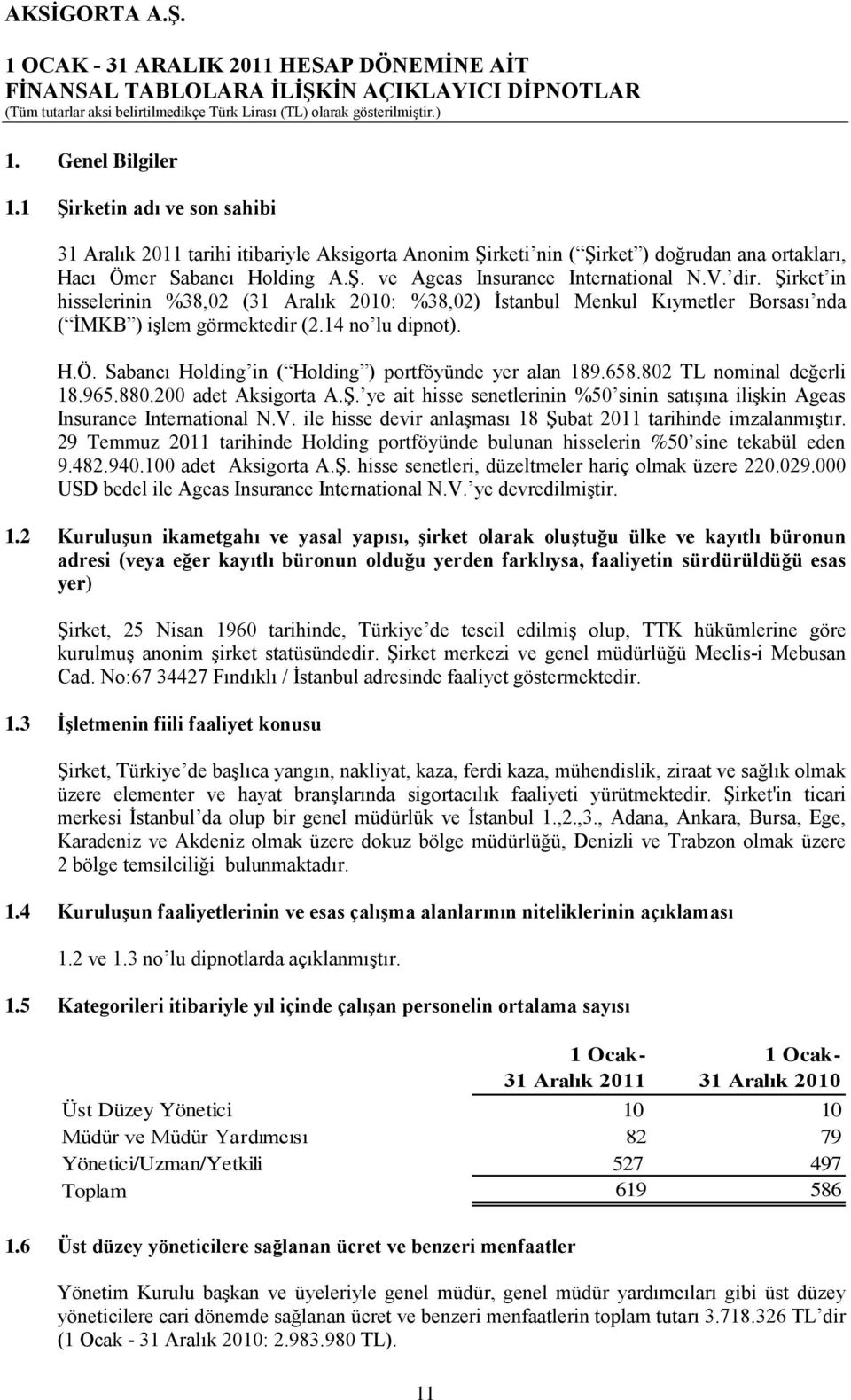 Sabancı Holding in ( Holding ) portföyünde yer alan 189.658.802 TL nominal değerli 18.965.880.200 adet Aksigorta A.Ş.