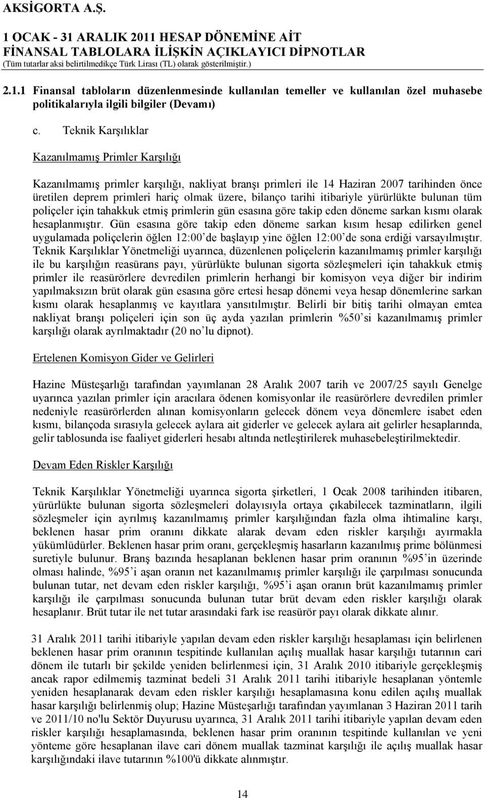 tarihi itibariyle yürürlükte bulunan tüm poliçeler için tahakkuk etmiş primlerin gün esasına göre takip eden döneme sarkan kısmı olarak hesaplanmıştır.