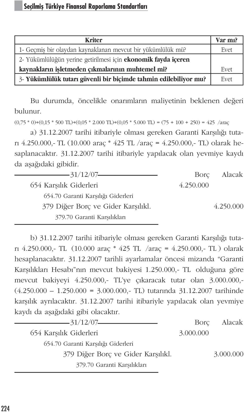 Evet Bu durumda, öncelikle onar mlar n maliyetinin beklenen de eri bulunur. (0,75 * 0)+(0,15 * 500 TL)+(0,05 * 2.000 TL)+(0,05 * 5.000 TL) = (75 + 100 + 250) = 425 /araç a) 31.12.