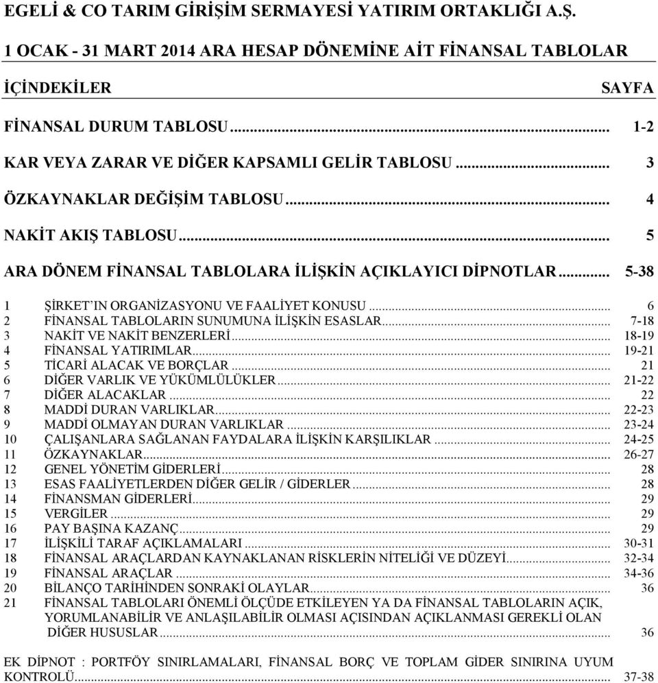 .. 18-19 4 FİNANSAL YATIRIMLAR... 19-21 5 TİCARİ ALACAK VE BORÇLAR... 21 6 DİĞER VARLIK VE YÜKÜMLÜLÜKLER... 21-22 7 DİĞER ALACAKLAR... 22 8 MADDİ DURAN VARLIKLAR.