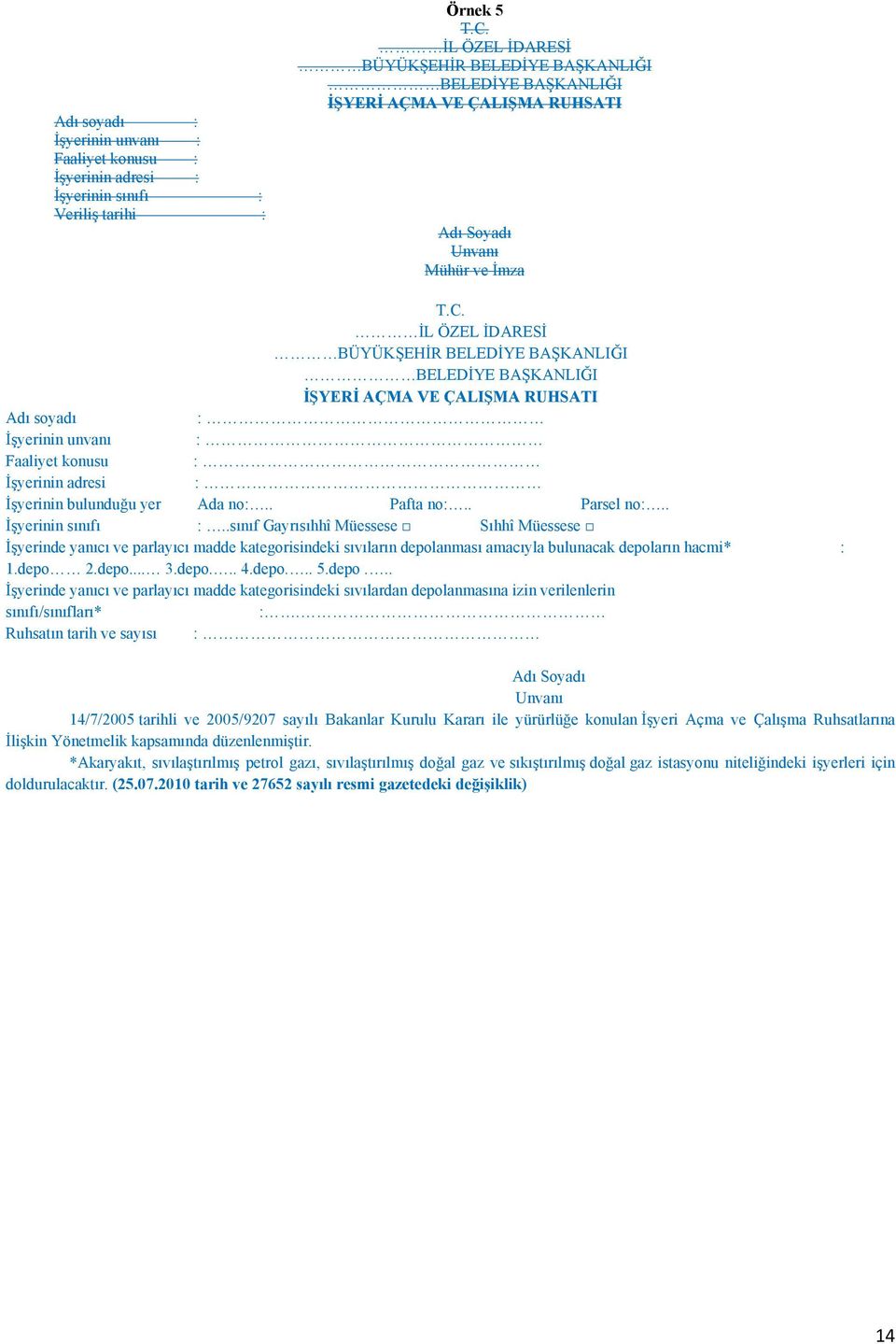 İL ÖZEL İDARESİ BÜYÜKŞEHİR BELEDİYE BAŞKANLIĞI BELEDİYE BAŞKANLIĞI İŞYERİ AÇMA VE ÇALIŞMA RUHSATI Adı soyadı : İşyerinin unvanı : Faaliyet konusu : İşyerinin adresi : İşyerinin bulunduğu yer Ada no:.