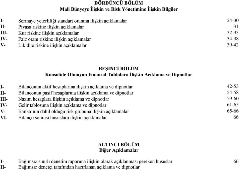 açıklama ve dipnotlar 42-53 II- Bilançonun pasif hesaplarına ilişkin açıklama ve dipnotlar 54-58 III- Nazım hesaplara ilişkin açıklama ve dipnotlar 59-60 IV- Gelir tablosuna ilişkin açıklama ve