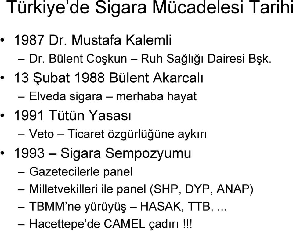 13 Şubat 1988 Bülent Akarcalı Elveda sigara merhaba hayat 1991 Tütün Yasası Veto Ticaret