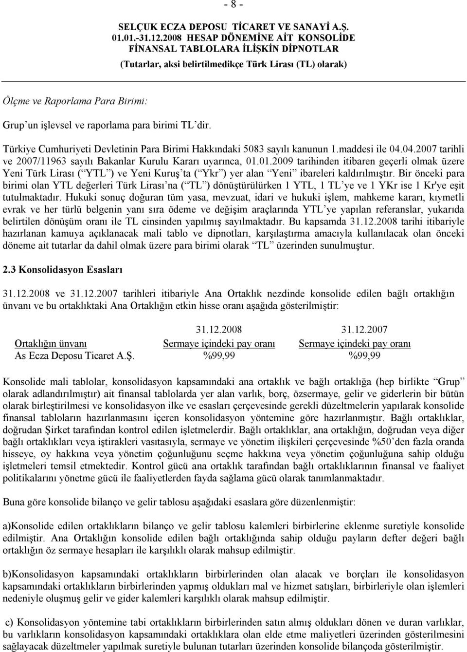 01.2009 tarihinden itibaren geçerli olmak üzere Yeni Türk Lirası ( YTL ) ve Yeni Kuruş ta ( Ykr ) yer alan Yeni ibareleri kaldırılmıştır.