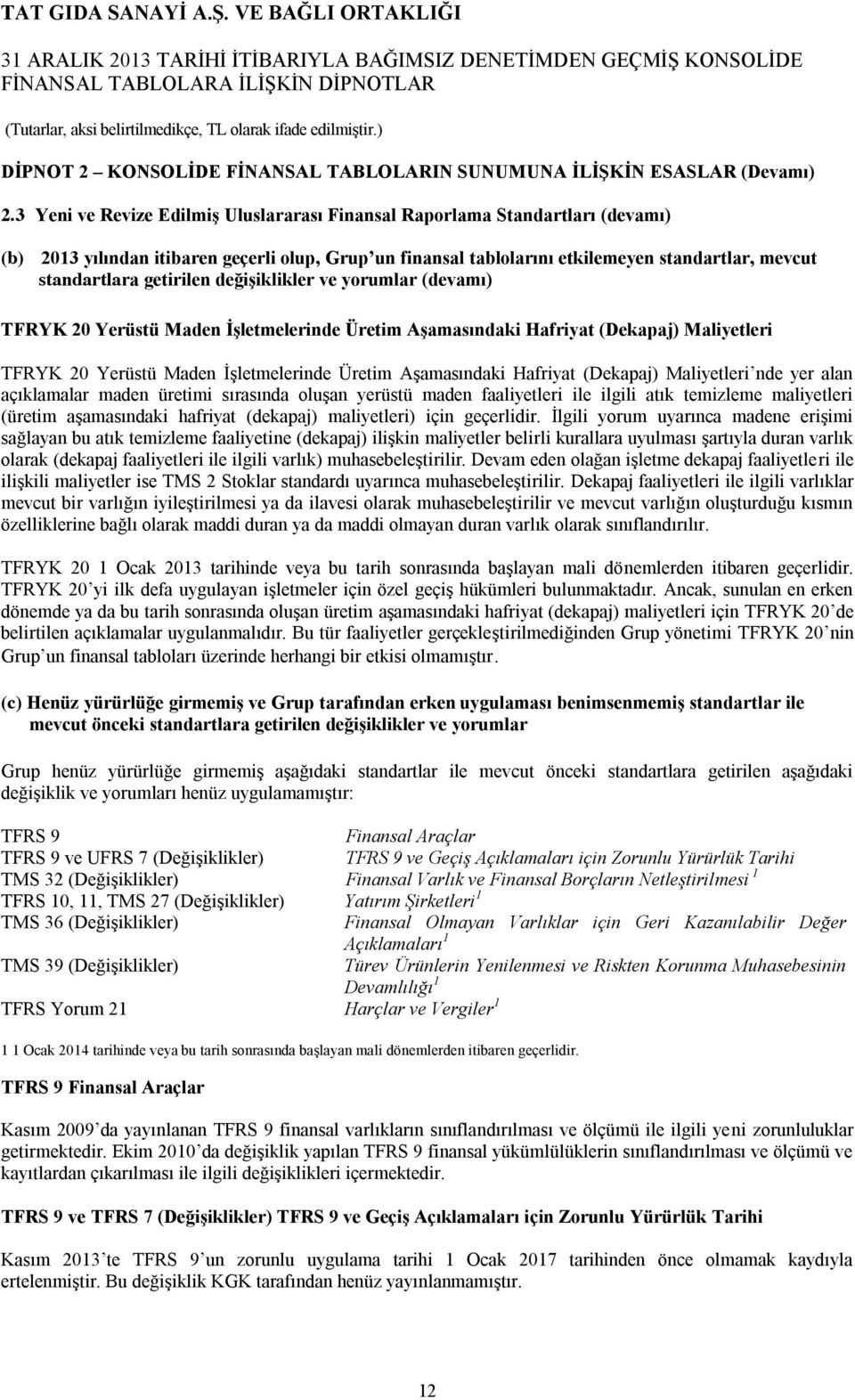 getirilen değişiklikler ve yorumlar (devamı) TFRYK 20 Yerüstü Maden İşletmelerinde Üretim Aşamasındaki Hafriyat (Dekapaj) Maliyetleri TFRYK 20 Yerüstü Maden İşletmelerinde Üretim Aşamasındaki