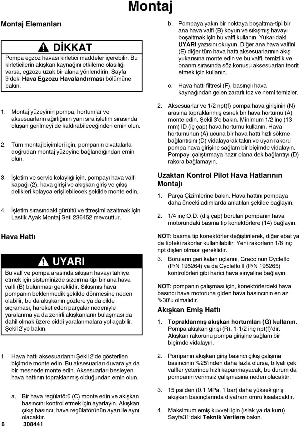 . Tüm montaj biçimleri için, pompanıncıvatalarla doğrudan montajyüzeyinebağlandığından emin olun.