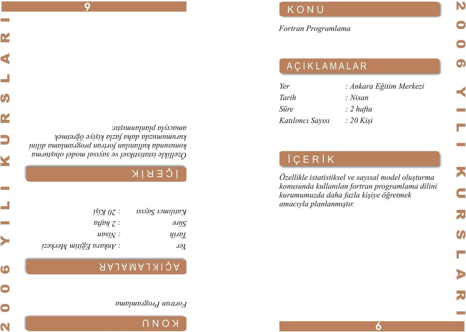 Katýlýmcý Sayýsý : 20 Kiþi Süre : 2 hafta Tarih : Nisan Yer : Ankara Eðitim Merkezi Fortran Programlama Fortran Programlama Yer Tarih Süre Katýlýmcý