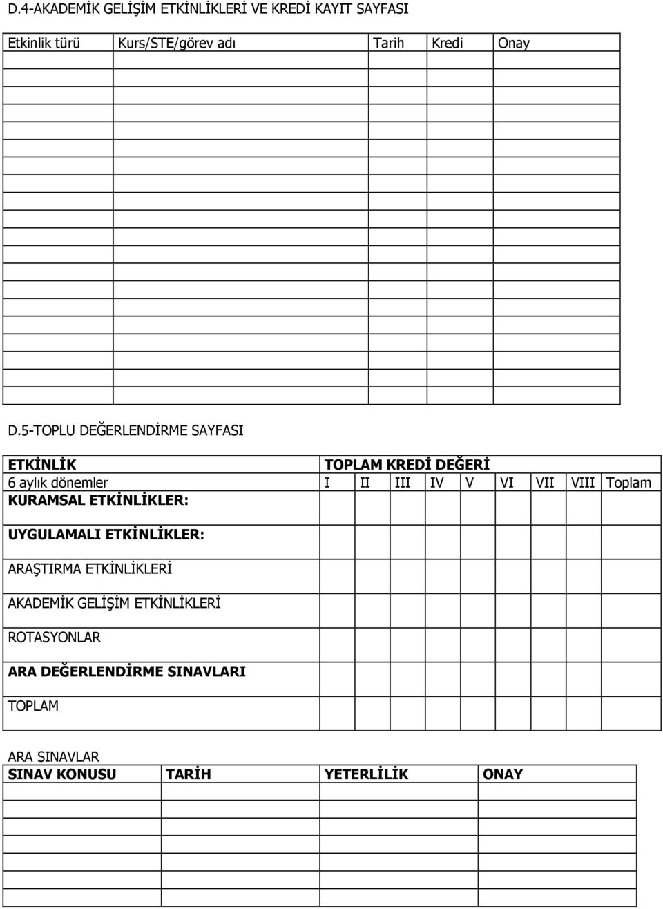 5-TOPLU DEĞERLENDİRME SAYFASI ETKİNLİK TOPLAM KREDİ DEĞERİ 6 aylık dönemler I II III IV V VI VII VIII