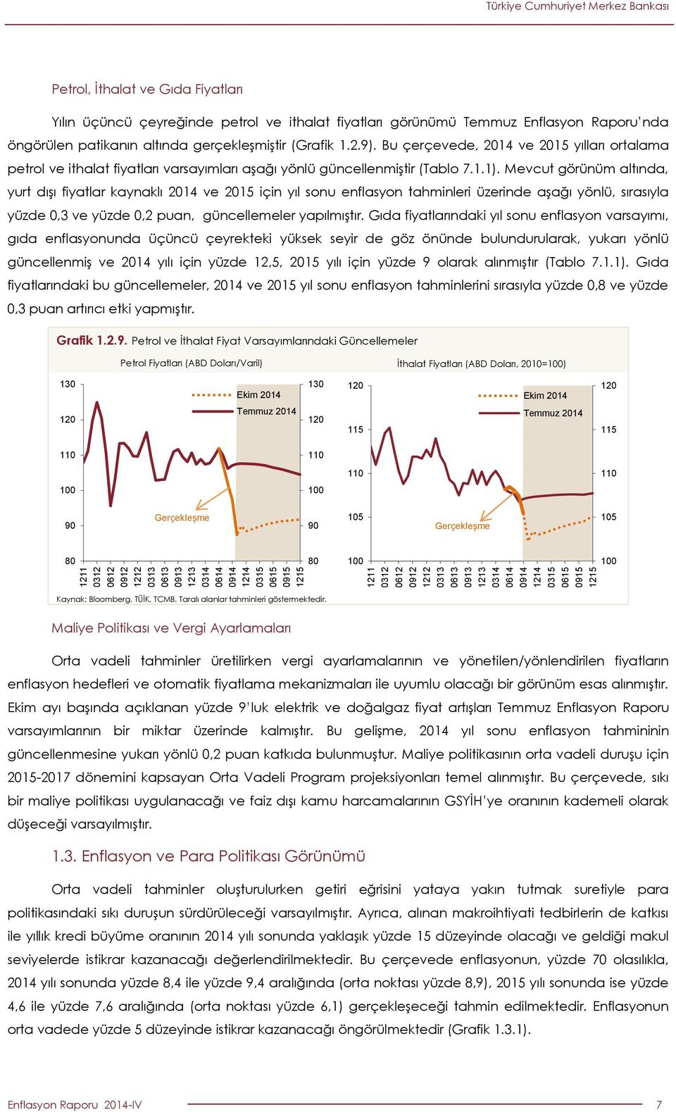 Mevcut görünüm altında, yurt dışı fiyatlar kaynaklı 1 ve 1 için yıl sonu enflasyon tahminleri üzerinde aşağı yönlü, sırasıyla yüzde,3 ve yüzde, puan, güncellemeler yapılmıştır.