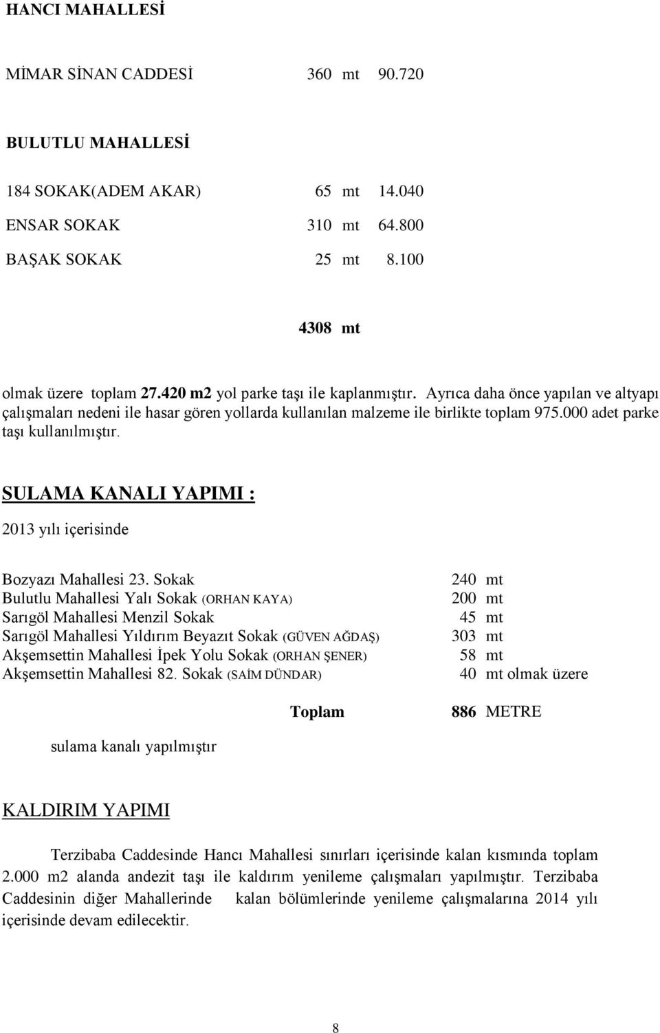 SULAMA KANALI YAPIMI : 2013 yılı içerisinde Bozyazı Mahallesi 23.