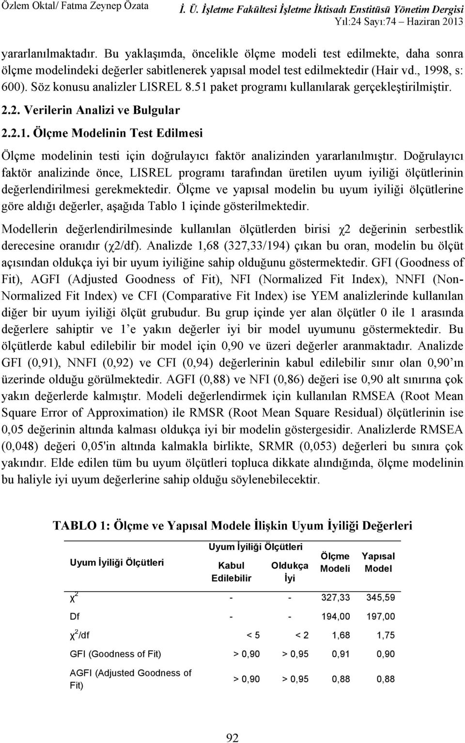 (Nonlerinin ise TABLO 1: Kabul Edilebilir Modeli Model 2 - - 327,33 345,59 Df - - 194,00 197,00 2