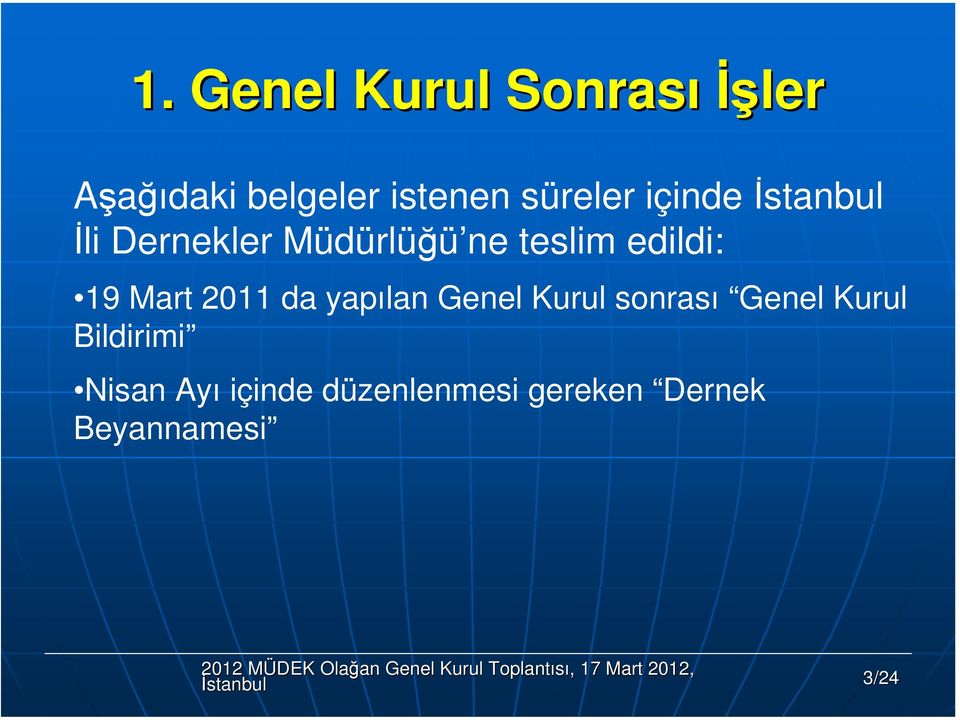 Mart 2011 da yapılan Genel Kurul snrası Genel Kurul Bildirimi