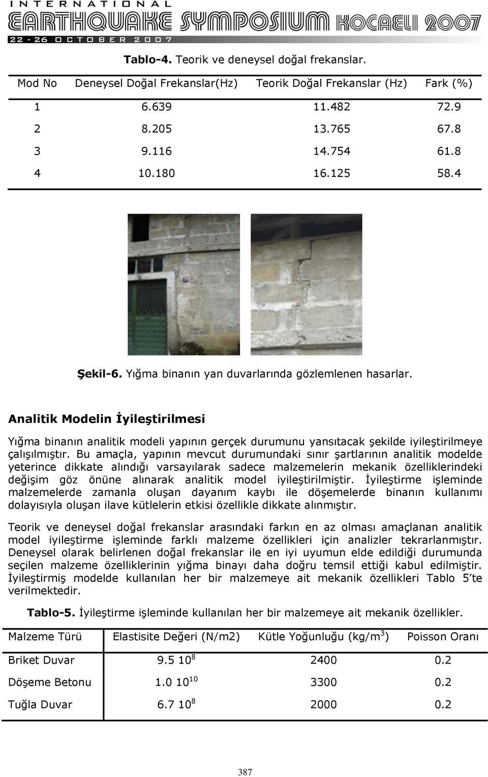 Bu amaçla, yapının mevcut durumundaki sınır şartlarının analitik modelde yeterince dikkate alındığı varsayılarak sadece malzemelerin mekanik özelliklerindeki değişim göz önüne alınarak analitik model