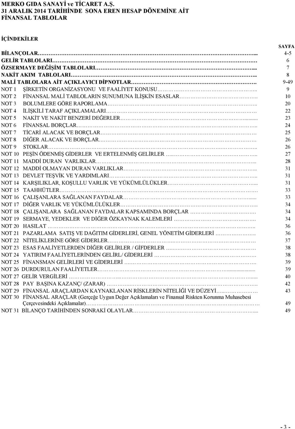 .. 20 NOT 4 İLİŞKİLİ TARAF AÇIKLAMALARI 22 NOT 5 NAKİT VE NAKİT BENZERİ DEĞERLER... 23 NOT 6 FİNANSAL BORÇLAR.. 24 NOT 7 TİCARİ ALACAK VE BORÇLAR 25 NOT 8 DİĞER ALACAK VE BORÇLAR. 26 NOT 9 STOKLAR.