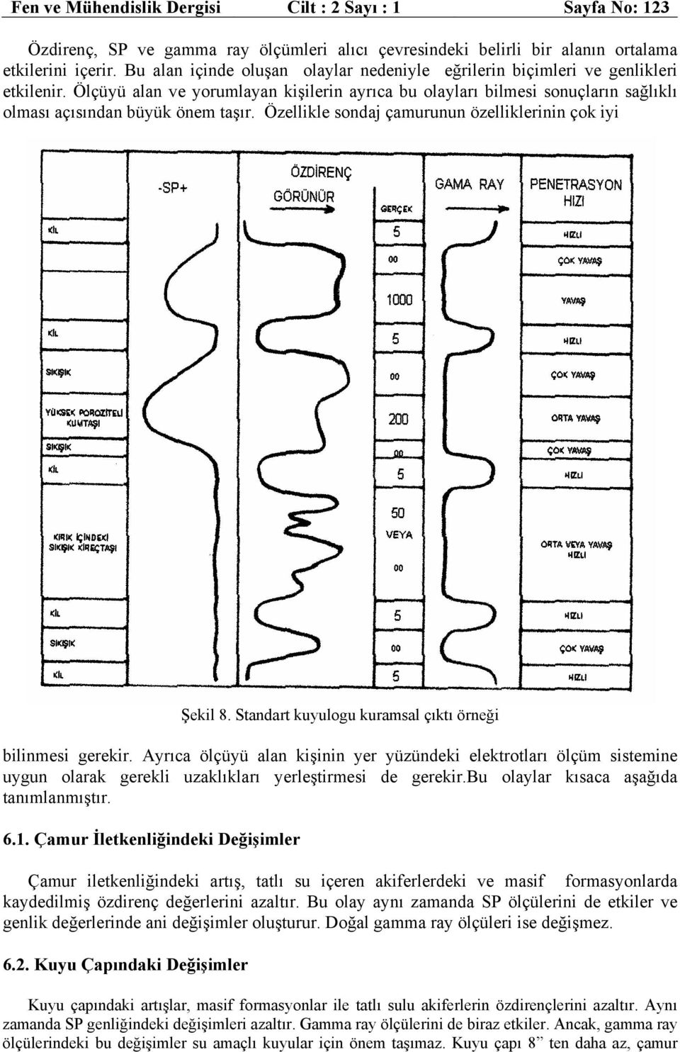 Ölçüyü alan ve yorumlayan kişilerin ayrıca bu olayları bilmesi sonuçların sağlıklı olması açısından büyük önem taşır. Özellikle sondaj çamurunun özelliklerinin çok iyi Şekil 8.