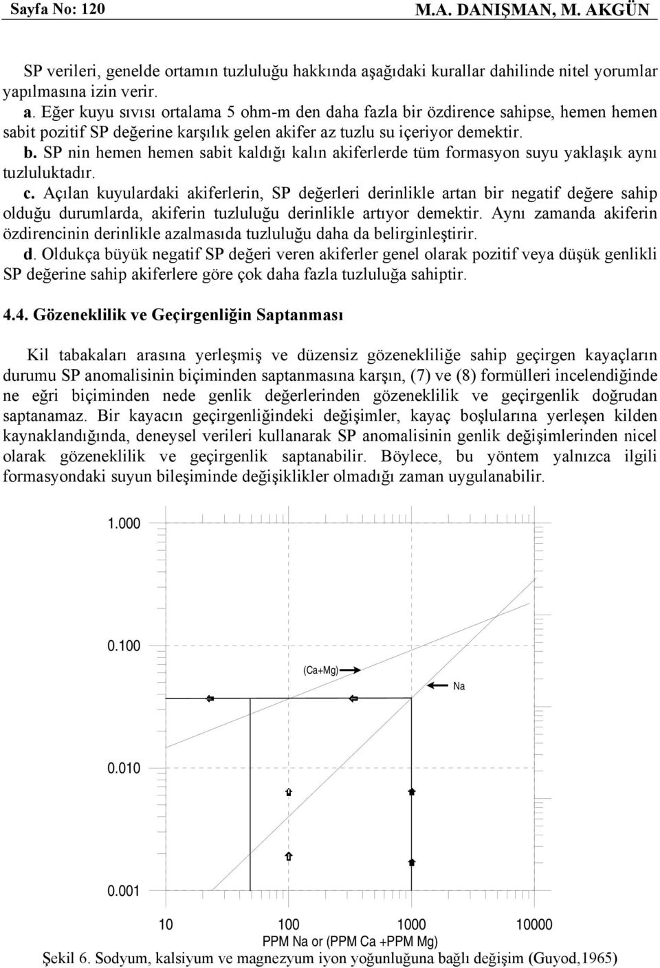 Eğer kuyu sıvısı ortalama 5 ohm-m den daha fazla bir özdirence sahipse, hemen hemen sabit pozitif SP değerine karşılık gelen akifer az tuzlu su içeriyor demektir. b. SP nin hemen hemen sabit kaldığı kalın akiferlerde tüm formasyon suyu yaklaşık aynı tuzluluktadır.