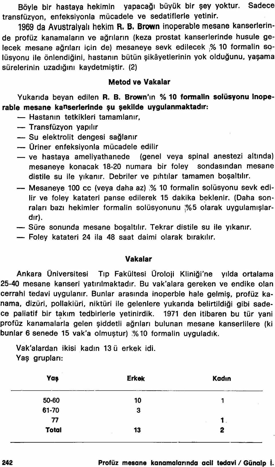 önlendiğini, hastanın bütün şikayetlerinin yok olduğunu, yaşama sürelerinin uzadığını kaydetmiştir. (2) Metod ve Vakalar Yukarıda beyan edilen R. B.