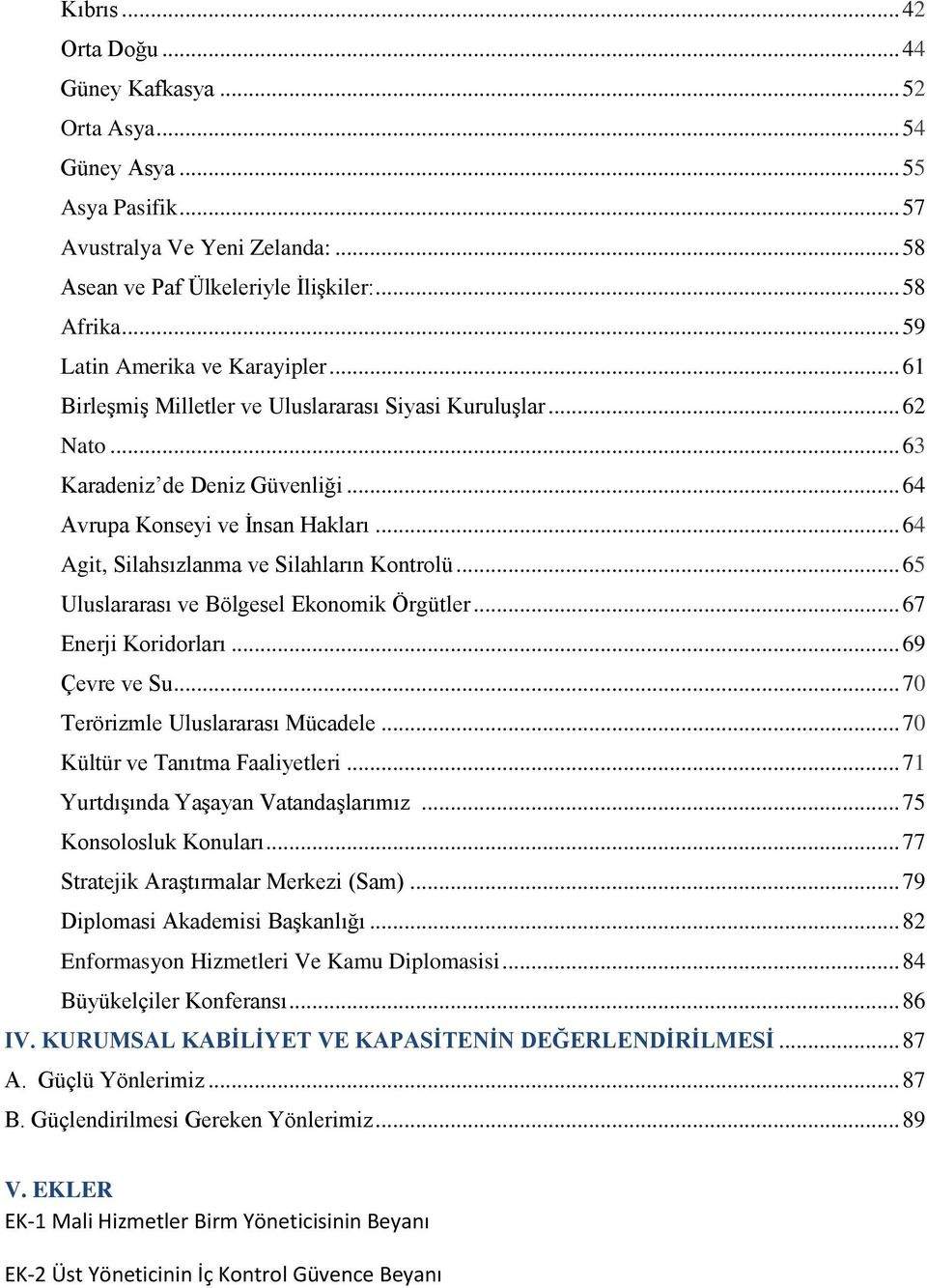 .. 64 Agit, Silahsızlanma ve Silahların Kontrolü... 65 Uluslararası ve Bölgesel Ekonomik Örgütler... 67 Enerji Koridorları... 69 Çevre ve Su... 70 Terörizmle Uluslararası Mücadele.