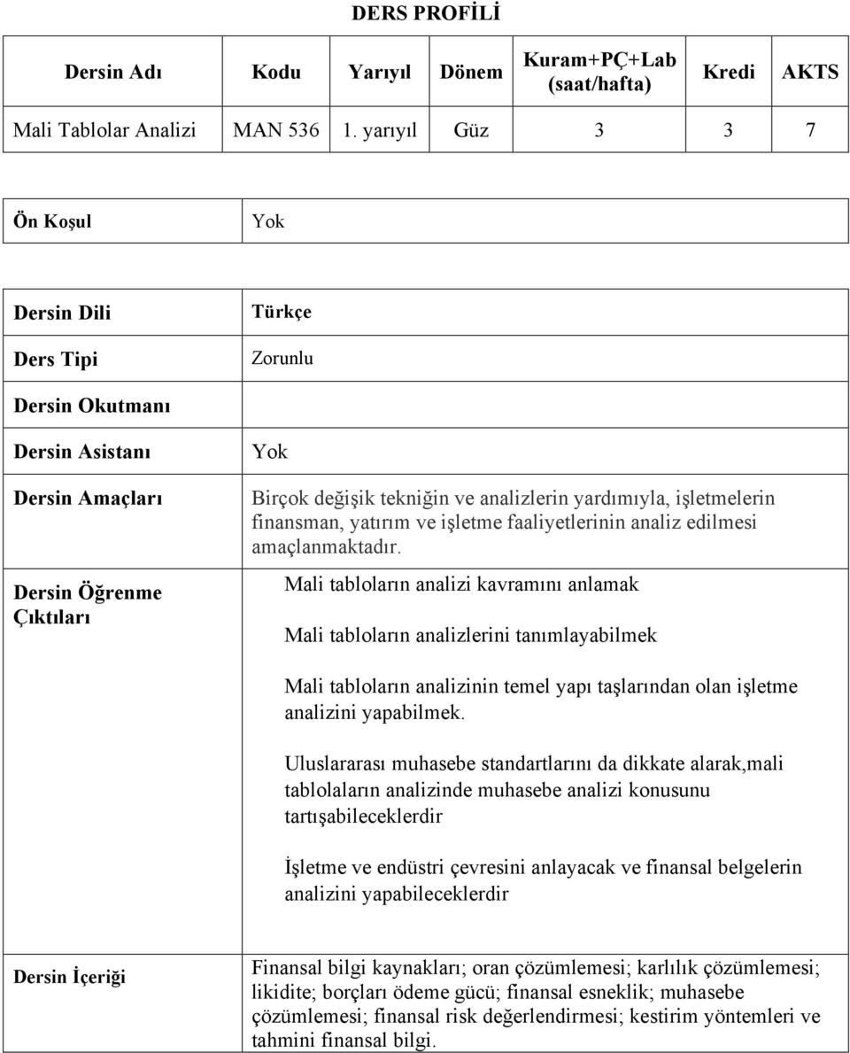 işletmelerin finansman, yatırım ve işletme faaliyetlerinin analiz edilmesi amaçlanmaktadır.