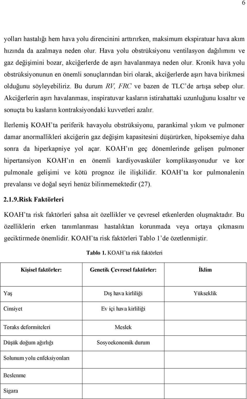 Kronik hava yolu obstrüksiyonunun en önemli sonuçlarından biri olarak, akciğerlerde aşırı hava birikmesi olduğunu söyleyebiliriz. Bu durum RV, FRC ve bazen de TLC de artışa sebep olur.