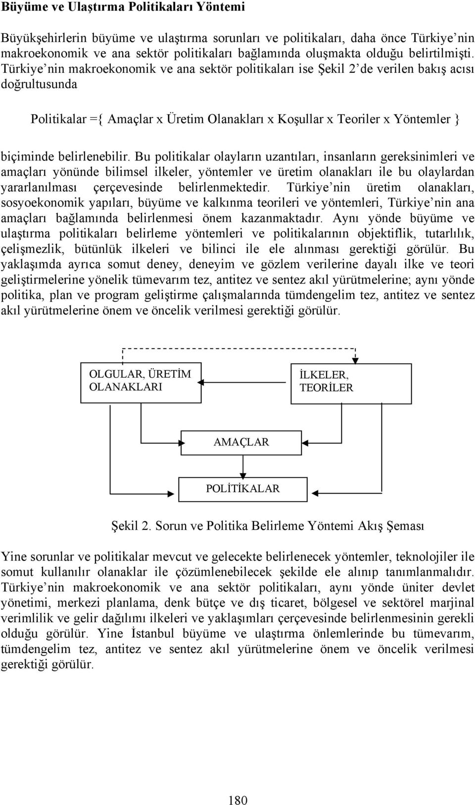 Türkiye nin makroekonomik ve ana sektör politikaları ise Şekil 2 de verilen bakış acısı doğrultusunda Politikalar ={ Amaçlar x Üretim Olanakları x Koşullar x Teoriler x Yöntemler } biçiminde