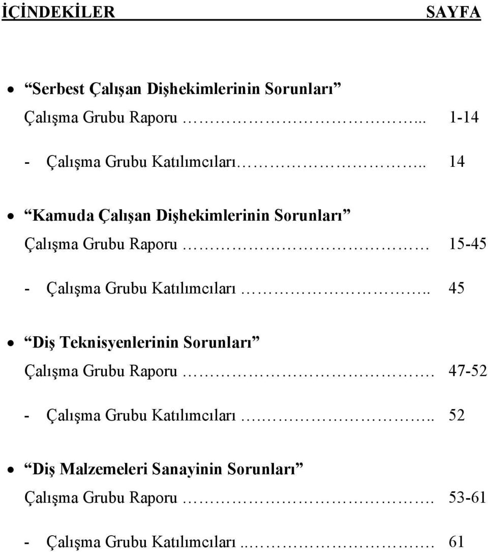 . 14 Kamuda Çalışan Dişhekimlerinin Sorunları Çalışma Grubu Raporu 15-45 - Çalışma Grubu Katılımcıları.