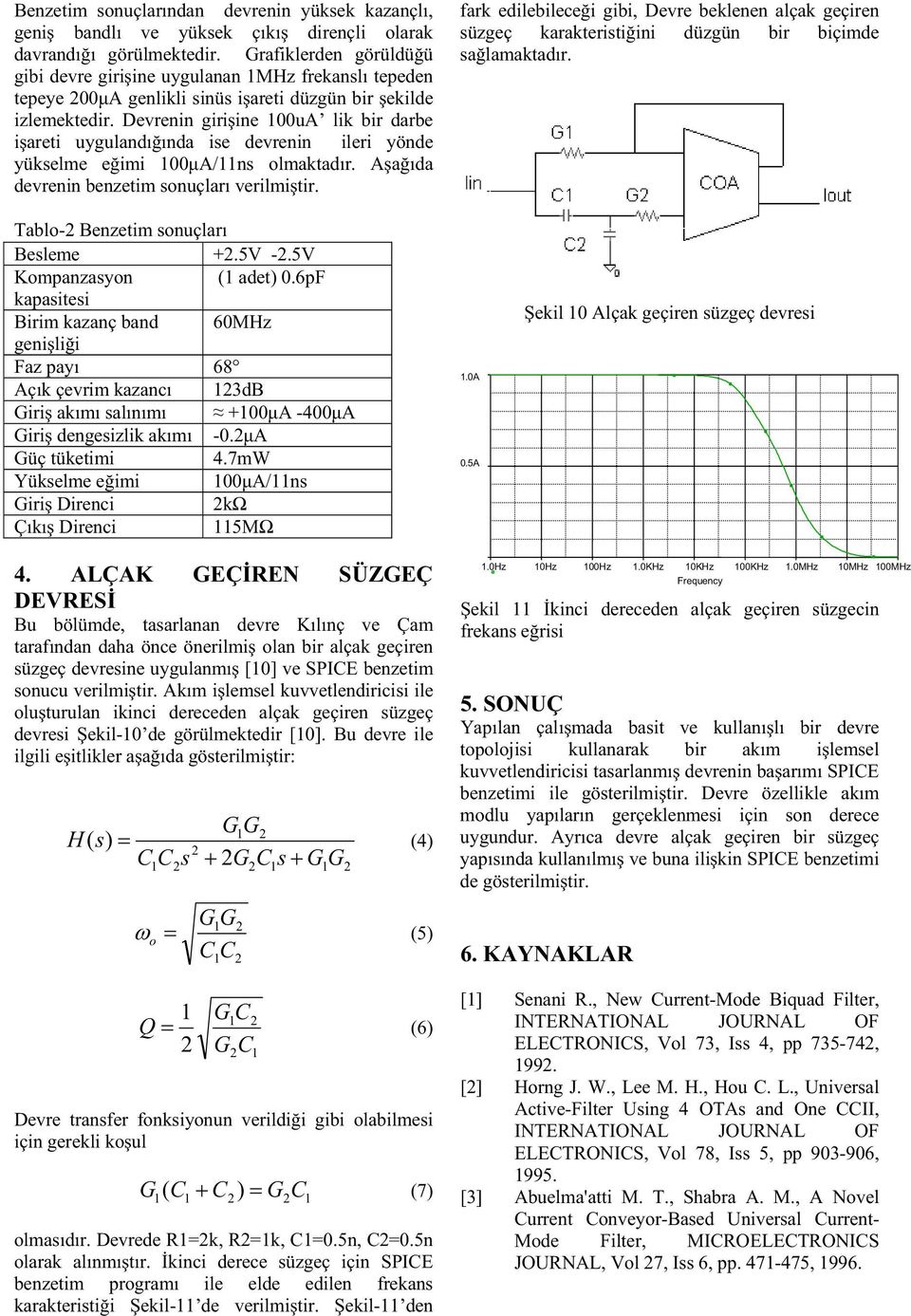 Devrenin giriine 00uA lik bir darbe iareti uygulandıında ise devrenin ileri yönde yükselme eimi 00µA/ns olmaktadır. Aaıda devrenin benzetim sonuçları verilmitir.