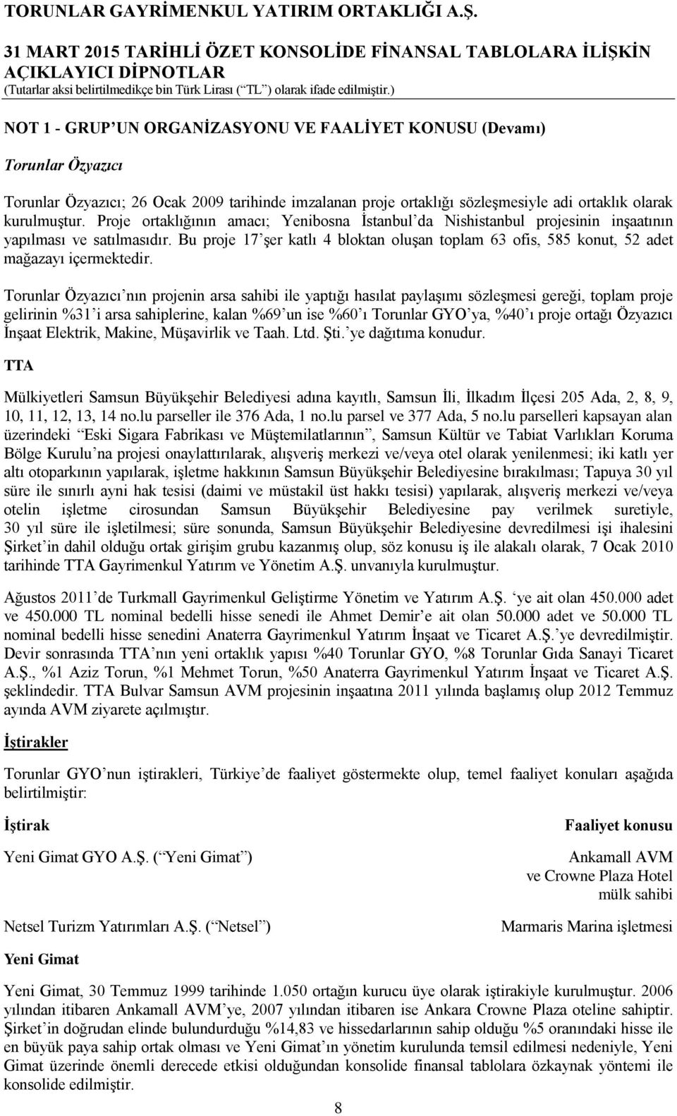 Bu proje 17 şer katlı 4 bloktan oluşan toplam 63 ofis, 585 konut, 52 adet mağazayı içermektedir.