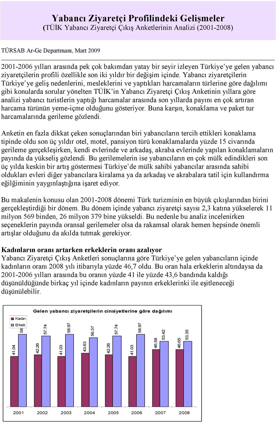 Yabancı ziyaretçilerin Türkiye ye geliş nedenlerini, mesleklerini ve yaptıkları harcamaların türlerine göre dağılımı gibi konularda sorular yönelten TÜĐK in Yabancı Ziyaretçi Çıkış Anketinin yıllara