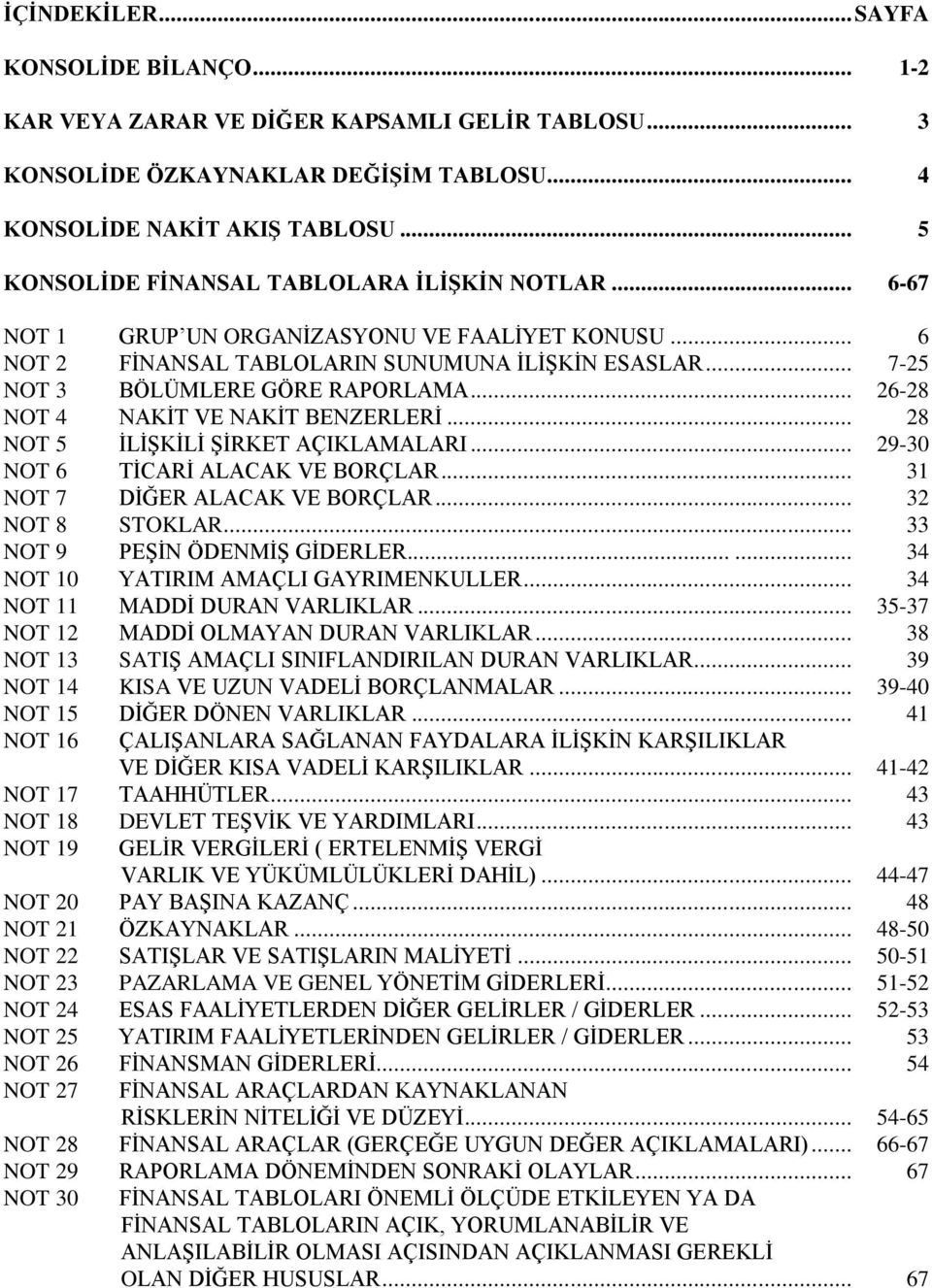 .. 26-28 NOT 4 NAKİT VE NAKİT BENZERLERİ... 28 NOT 5 İLİŞKİLİ ŞİRKET AÇIKLAMALARI... 29-30 NOT 6 TİCARİ ALACAK VE BORÇLAR... 31 NOT 7 DİĞER ALACAK VE BORÇLAR... 32 NOT 8 STOKLAR.