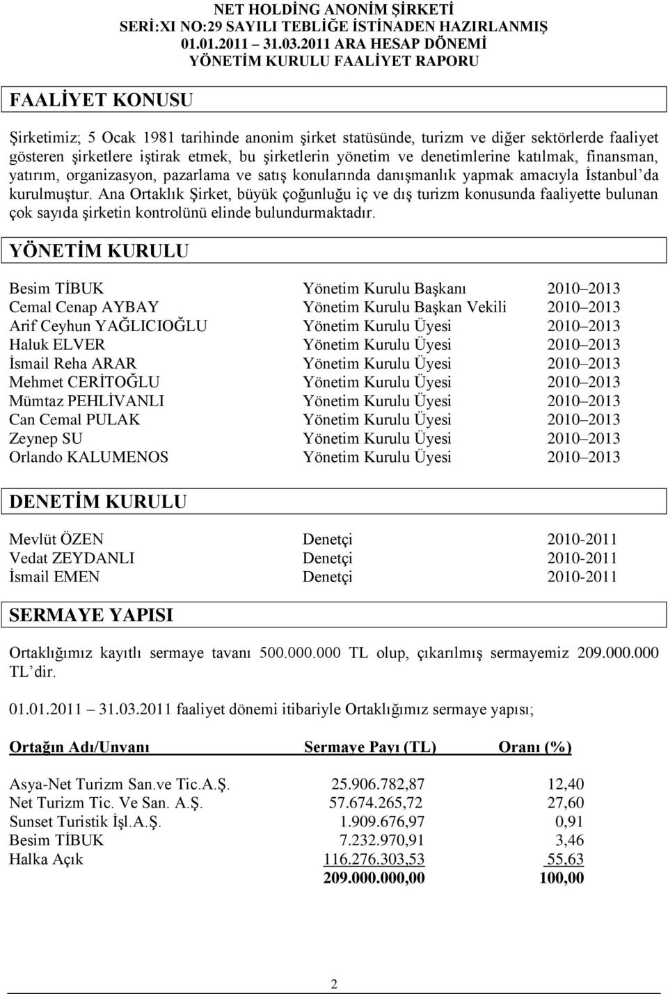 Ana Ortaklık ġirket, büyük çoğunluğu iç ve dıģ turizm konusunda faaliyette bulunan çok sayıda Ģirketin kontrolünü elinde bulundurmaktadır.