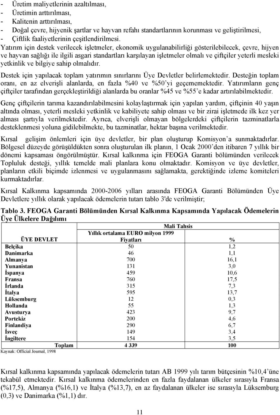 Yatırım için destek verilecek işletmeler, ekonomik uygulanabilirliği gösterilebilecek, çevre, hijyen ve hayvan sağlığı ile ilgili asgari standartları karşılayan işletmeler olmalı ve çiftçiler yeterli