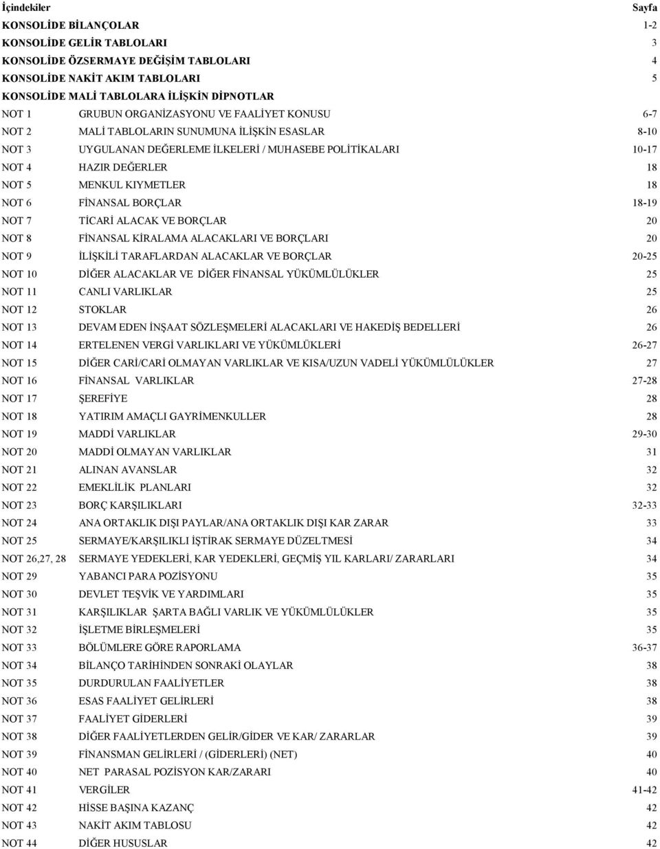 NOT 7 TİCARİ ALACAK VE BORÇLAR 20 NOT 8 FİNANSAL KİRALAMA ALACAKLARI VE BORÇLARI 20 NOT 9 İLİŞKİLİ TARAFLARDAN ALACAKLAR VE BORÇLAR 20-25 NOT 10 DİĞER ALACAKLAR VE DİĞER FİNANSAL YÜKÜMLÜLÜKLER 25 NOT