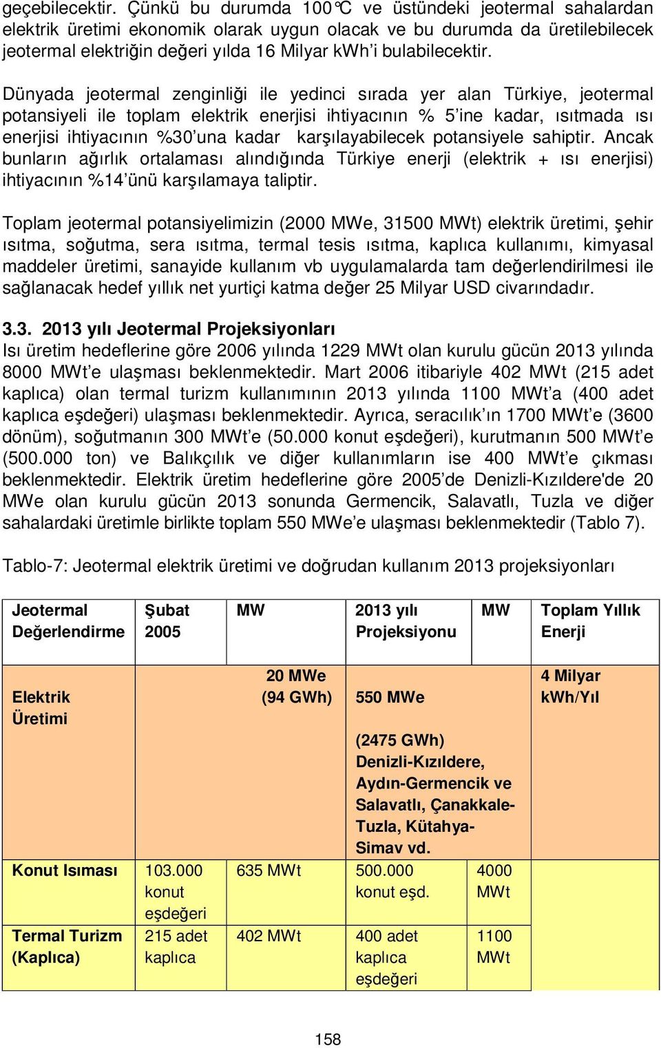 Dünyada jeotermal zenginliği ile yedinci sırada yer alan Türkiye, jeotermal potansiyeli ile toplam elektrik enerjisi ihtiyacının % 5 ine kadar, ısıtmada ısı enerjisi ihtiyacının %30 una kadar