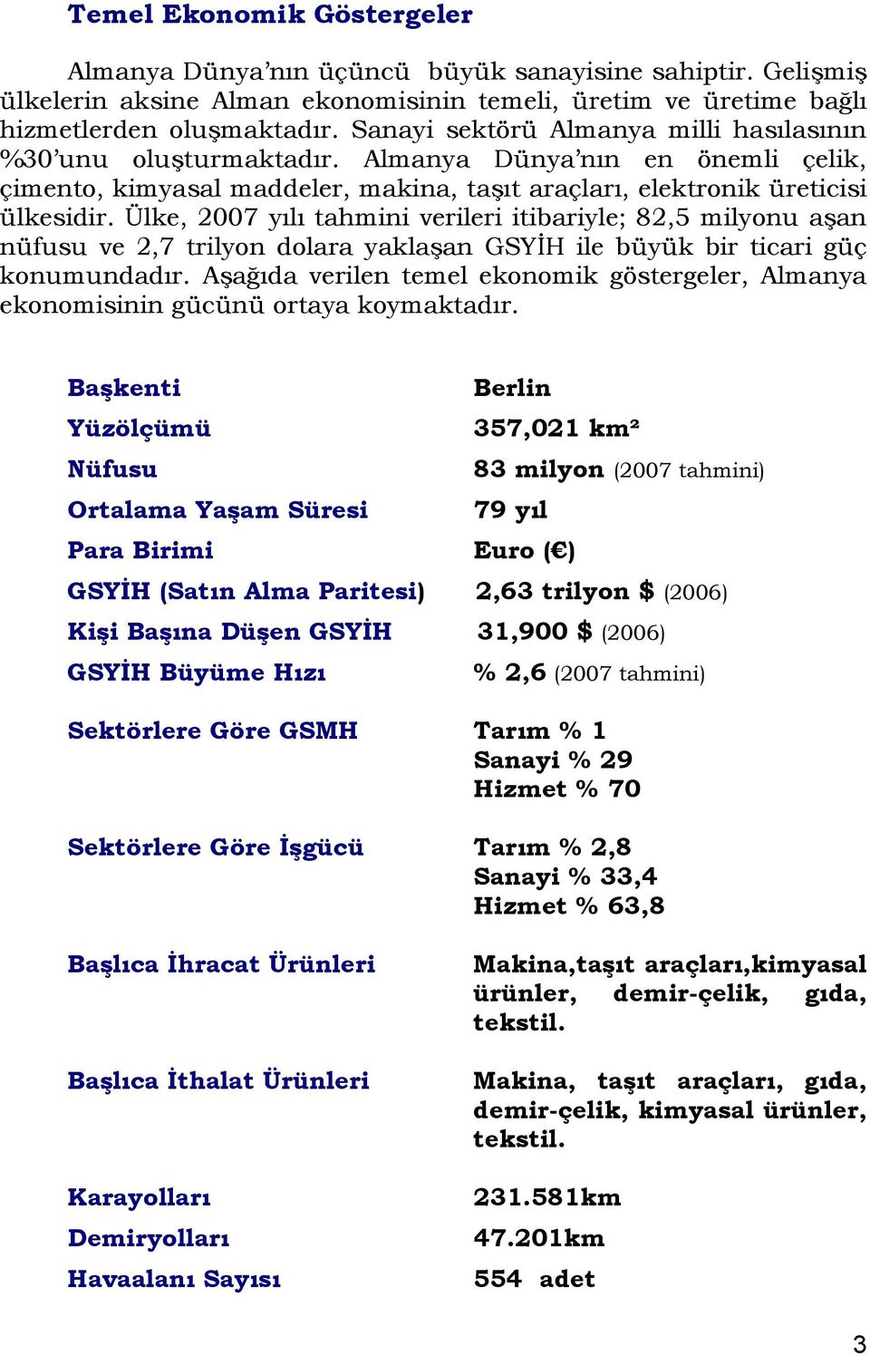 Ülke, 2007 yılı tahmini verileri itibariyle; 82,5 milyonu aşan nüfusu ve 2,7 trilyon dolara yaklaşan GSYİH ile büyük bir ticari güç konumundadır.