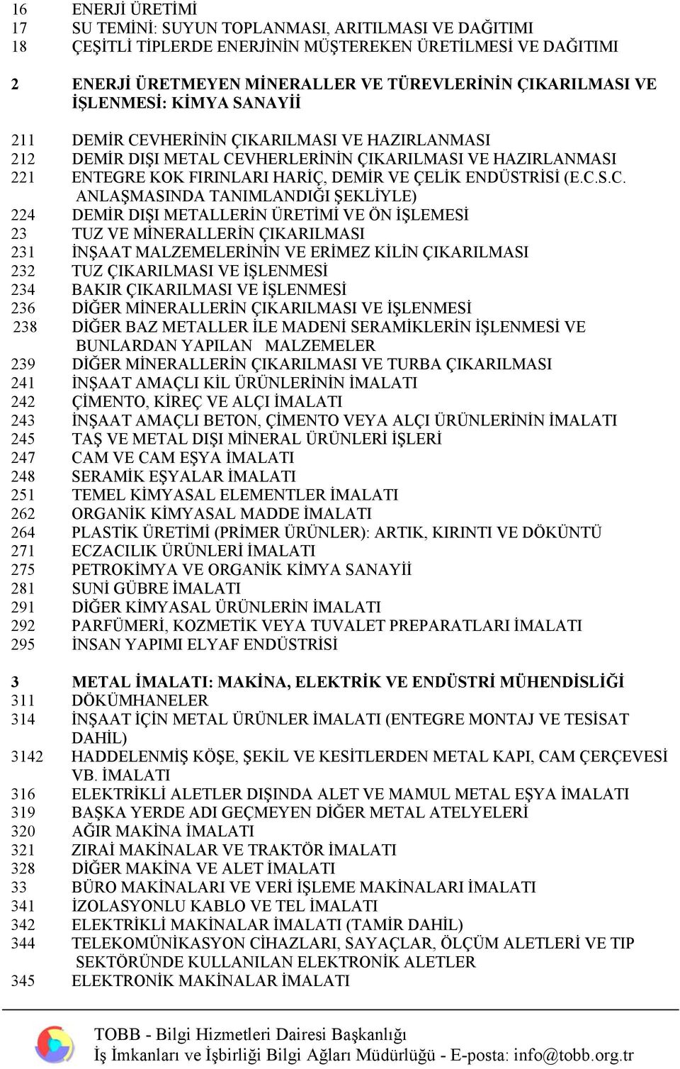 ŞEKLİYLE) 224 DEMİR DIŞI METALLERİN ÜRETİMİ VE ÖN İŞLEMESİ 23 TUZ VE MİNERALLERİN ÇIKARILMASI 231 İNŞAAT MALZEMELERİNİN VE ERİMEZ KİLİN ÇIKARILMASI 232 TUZ ÇIKARILMASI VE İŞLENMESİ 234 BAKIR