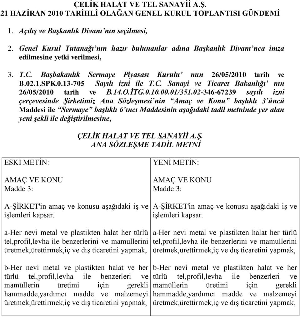 C. Sanayi ve Ticaret Bakanlığı nın 26/05/2010 tarih ve B.14.O.İTG.0.10.00.01/351.