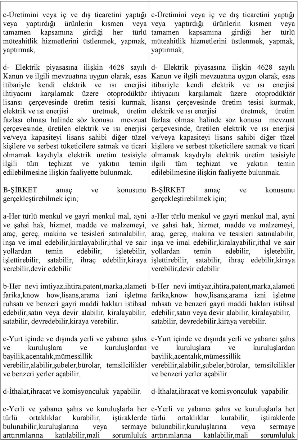 elektrik ve ısı enerjisi üretmek, üretim fazlası olması halinde söz konusu mevzuat çerçevesinde, üretilen elektrik ve ısı enerjisi ve/veya kapasiteyi lisans sahibi diğer tüzel kişilere ve serbest