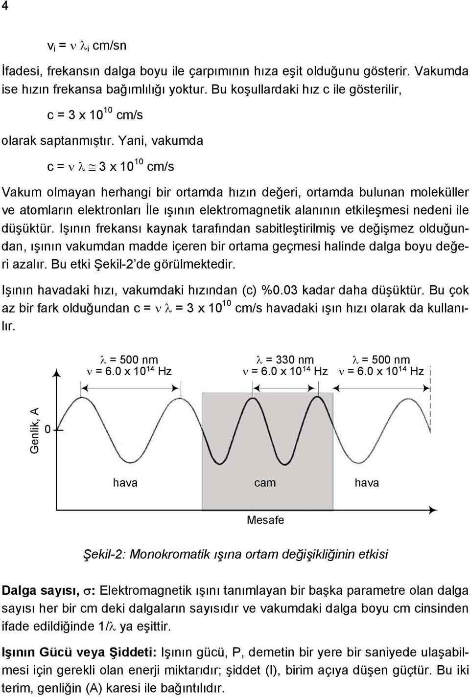 Yani, vakumda c = 3 x 10 10 cm/s Vakum olmayan herhangi bir ortamda hızın değeri, ortamda bulunan moleküller ve atomların elektronları İle ışının elektromagnetik alanının etkileşmesi nedeni ile