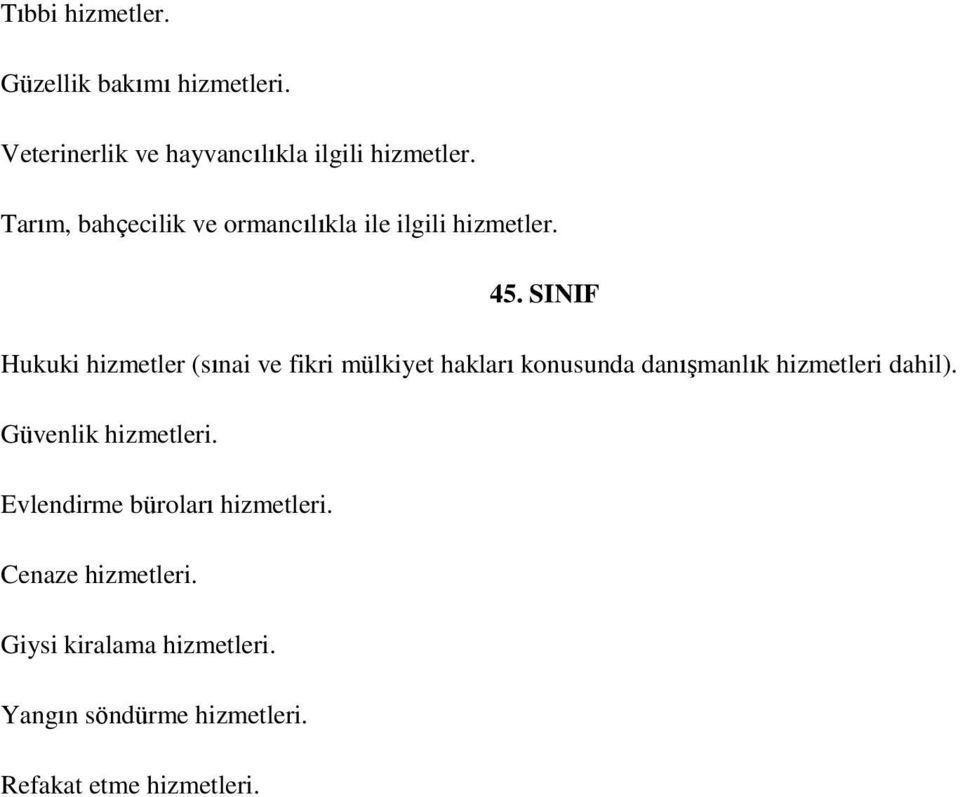 SINIF Hukuki hizmetler (sınai ve fikri mülkiyet hakları konusunda danışmanlık hizmetleri dahil).