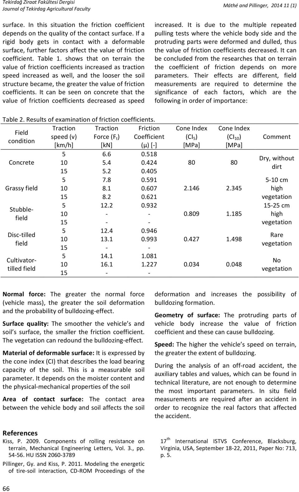 shows that on terrain the valueoffrictioncoefficientsincreasedastraction speed increased as well, and the looser the soil structurebecame,thegreaterthevalueoffriction coefficients.