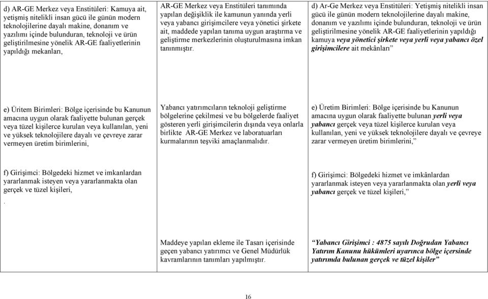 yapılan tanıma uygun araştırma ve geliştirme merkezlerinin oluşturulmasına imkan tanınmıştır.