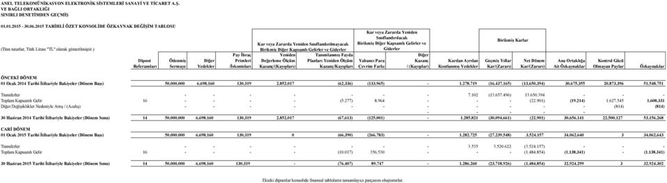 tutarlar, Türk Lirası "TL" olarak gösterilmiştir.