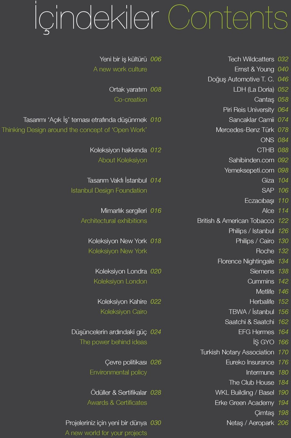 Koleksiyon London Koleksiẏon Kahiṙe 022 Koleksiyon Cairo Düşünceleriṅ ardındaki güç 024 The power behind ideas Çevre politikası 026 Environmental policy Ödüller & Sertifikalar 028 Awards &