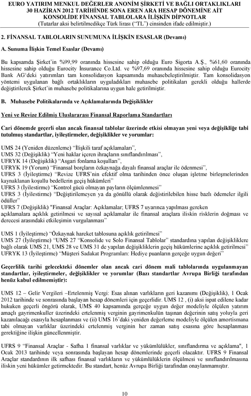 Tam konsolidasyon yöntemi uygulanan bağlı ortaklıkların uyguladıkları muhasebe politikaları gerekli olduğu hallerde değiştirilerek Şirket in muhasebe politikalarına uygun hale getirilmiştir. B.