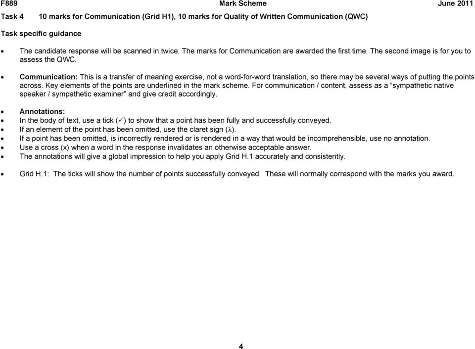 Communication: This is a transfer of meaning exercise, not a word-for-word translation, so there may be several ways of putting the points across.