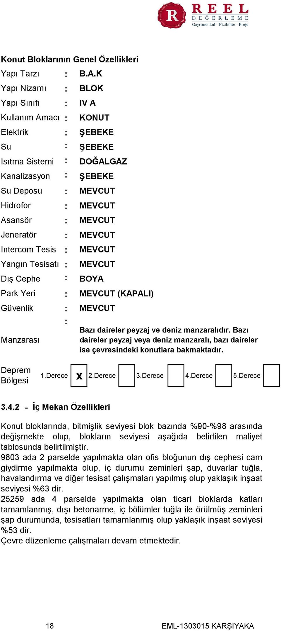 Bazı daireler peyzaj veya deniz manzaralı, bazı daireler ise çevresindeki konutlara bakmaktadır. Deprem Bölgesi x 1.Derece 2.Derece 3.Derece 4.