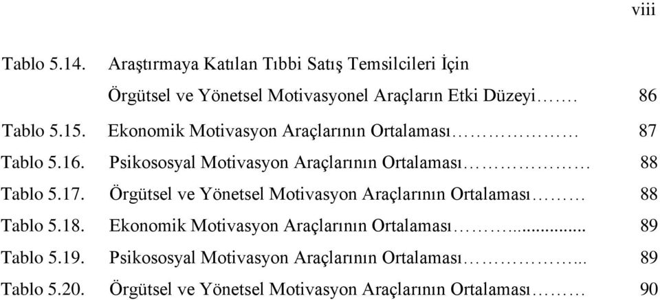 Psikososyal Motivasyon Araçlarının Ortalaması 88 Tablo 5.17. Örgütsel ve Yönetsel Motivasyon Araçlarının Ortalaması 88 Tablo 5.